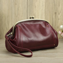 Load image into Gallery viewer, Genuine Leather Women Clutch Wallet Kiss Lock Design Luxury Female Purse Handbag Large Capacity Long Wallet Bag Phone Pocket