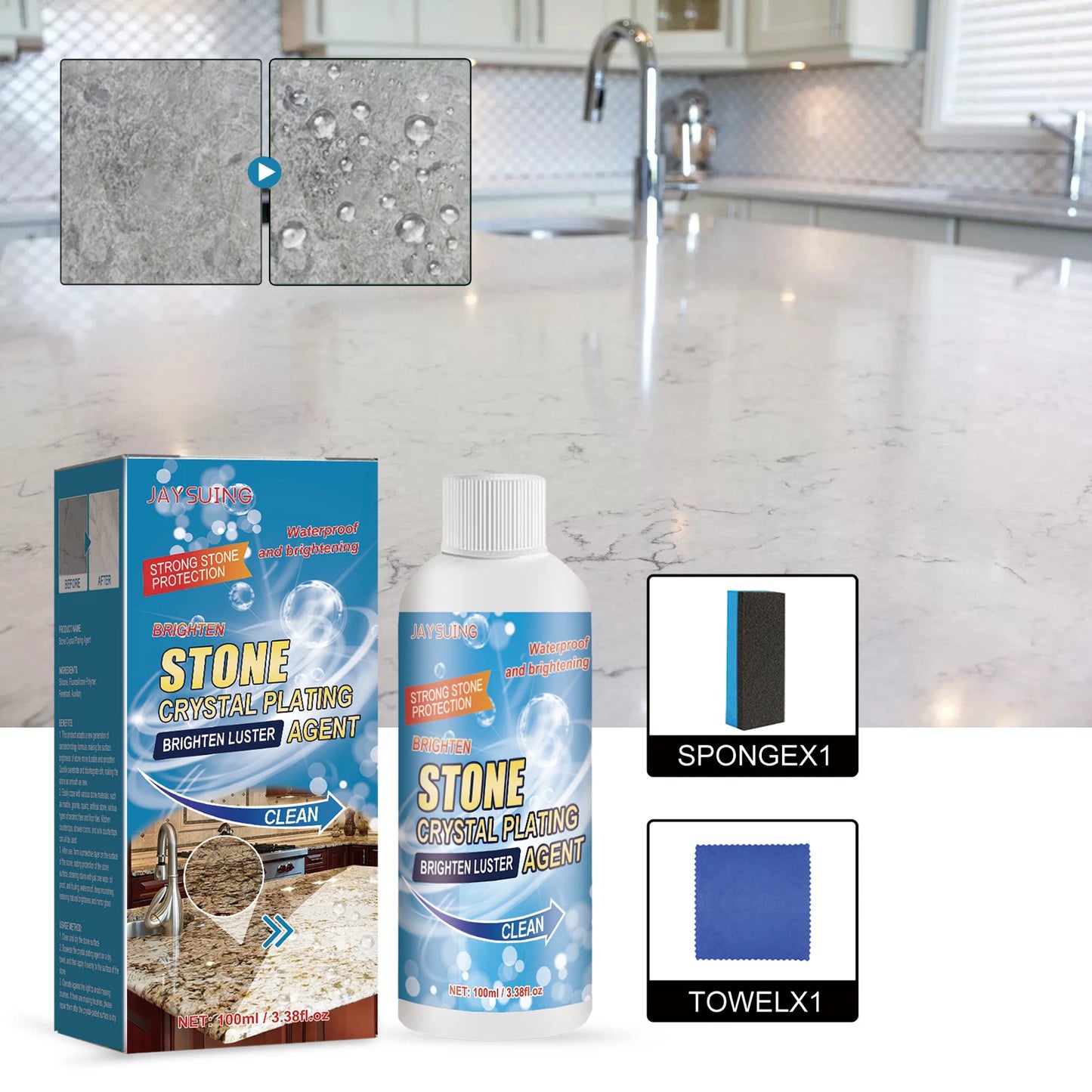 Stone Crystal Plating Agent Luster Stonework Brighten Polish Coating Marble Kitchen Quartz Tile Countertop Scratch Repair Liquid