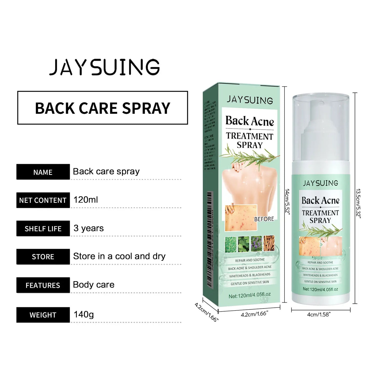 Jaysuing Repair Back Acne Care Spray Shoulder Pimple Remove Fade Acne Scar Soothe Body Nourish Skin Cleansing Body Pimples Spray