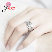 Load image into Gallery viewer, Adjustable 100% Authentic 925 Sterling Silver Feather Shape Open Finger Rings For Women Dazzling Jewelry Great Gift