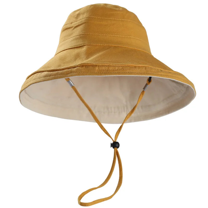 COKK Kids Bucket Hat Summer Foldable Double Sided Wide Brim Beach UV Protection Sunscreen Fisherman Hats Girl