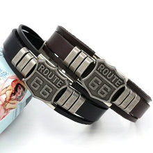 Load image into Gallery viewer, Trendy American Route 66 Printed Pattern Bracelet Men's Bracelet Metal Multilayer Leather Bracelet Accessories New Party Jewelry