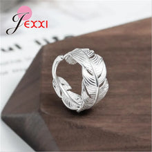 Load image into Gallery viewer, Adjustable 100% Authentic 925 Sterling Silver Feather Shape Open Finger Rings For Women Dazzling Jewelry Great Gift