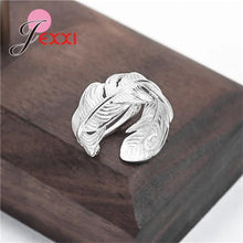 Load image into Gallery viewer, Adjustable 100% Authentic 925 Sterling Silver Feather Shape Open Finger Rings For Women Dazzling Jewelry Great Gift