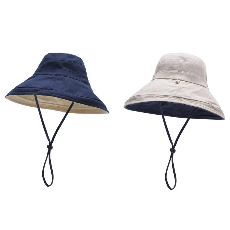 COKK Kids Bucket Hat Summer Foldable Double Sided Wide Brim Beach UV Protection Sunscreen Fisherman Hats Girl