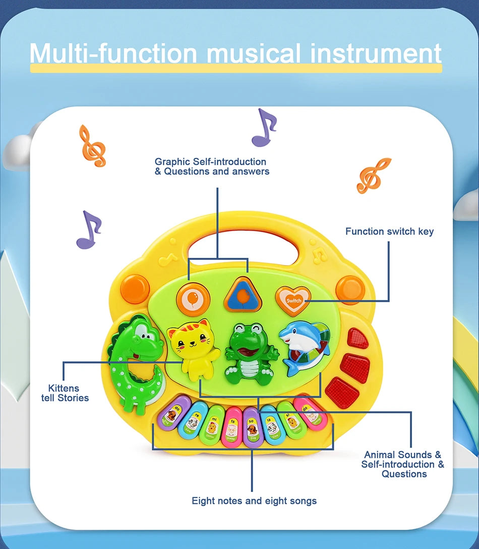 Kids Cartoon Piano Keyboard Game with Animal Sounds Flashing Light Music Baby Instrument Music Toys Educational Toys Kids Gifts