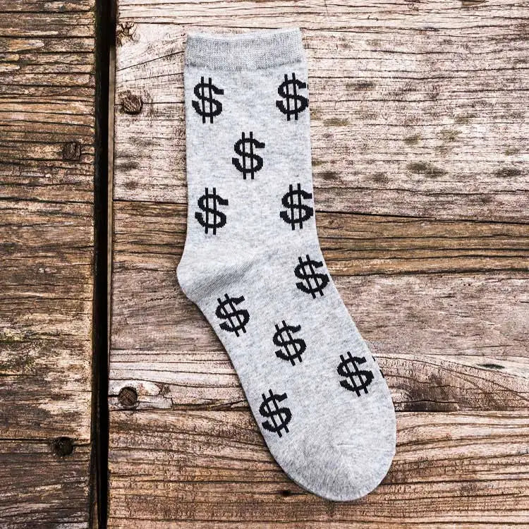 Novelty Men's Long Socks Money Dollar Patterned Socks Funny Style Pure Cotton Sock for Men