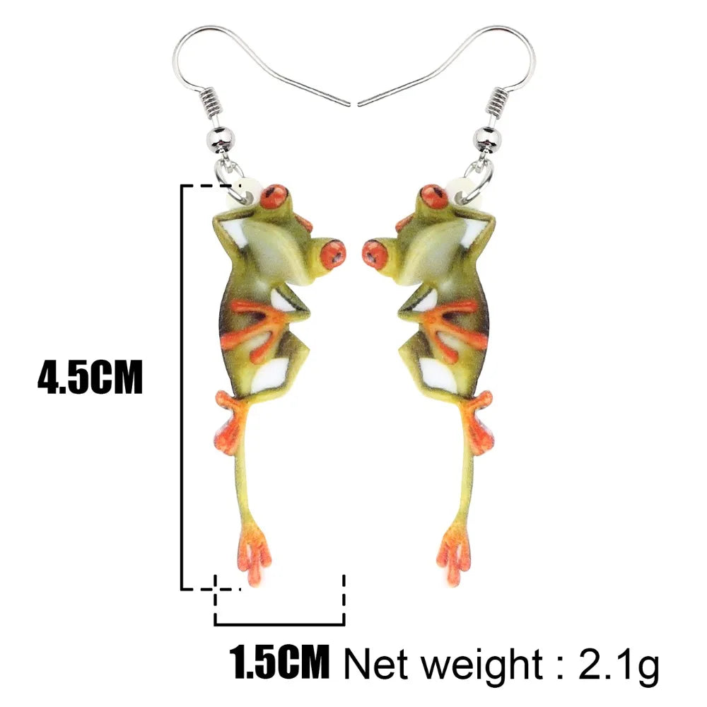 Cartoon Frog Acrylic Drop Earrings Big Long Dangle Novelty Animal Jewelry For Women Girls Teens Charms Great Gift
