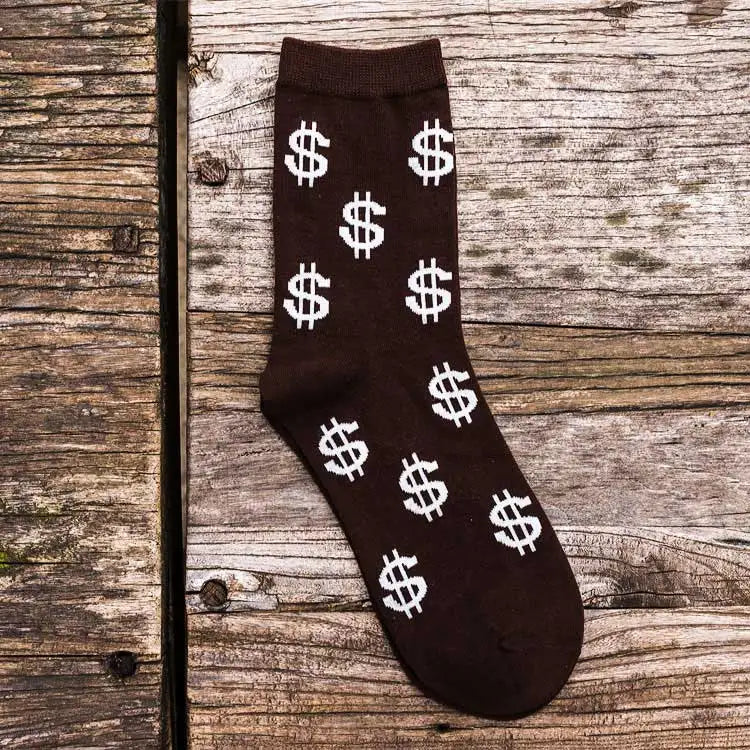 Novelty Men's Long Socks Money Dollar Patterned Socks Funny Style Pure Cotton Sock for Men