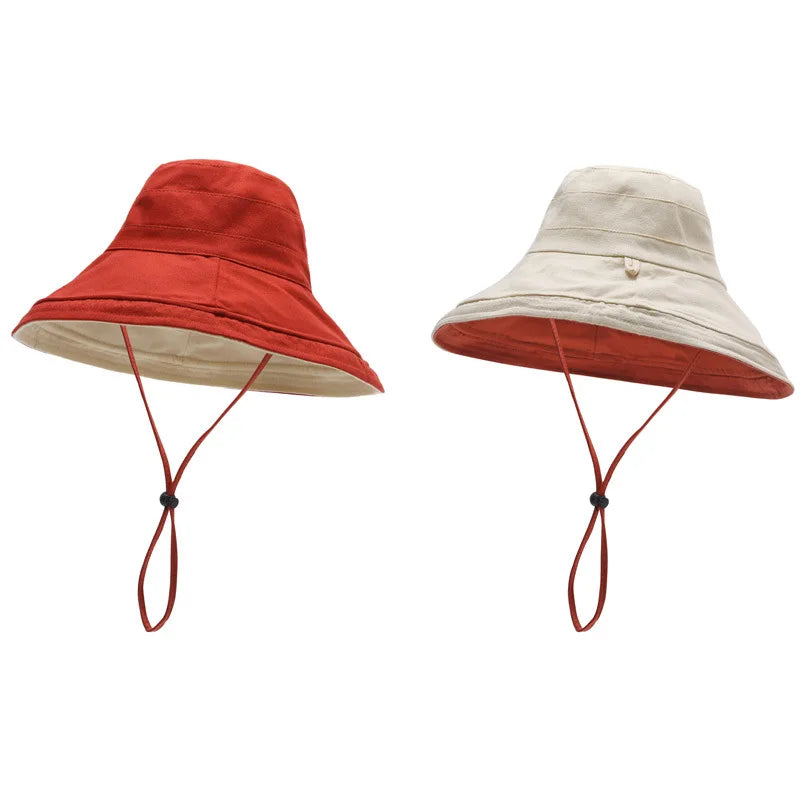 COKK Kids Bucket Hat Summer Foldable Double Sided Wide Brim Beach UV Protection Sunscreen Fisherman Hats Girl