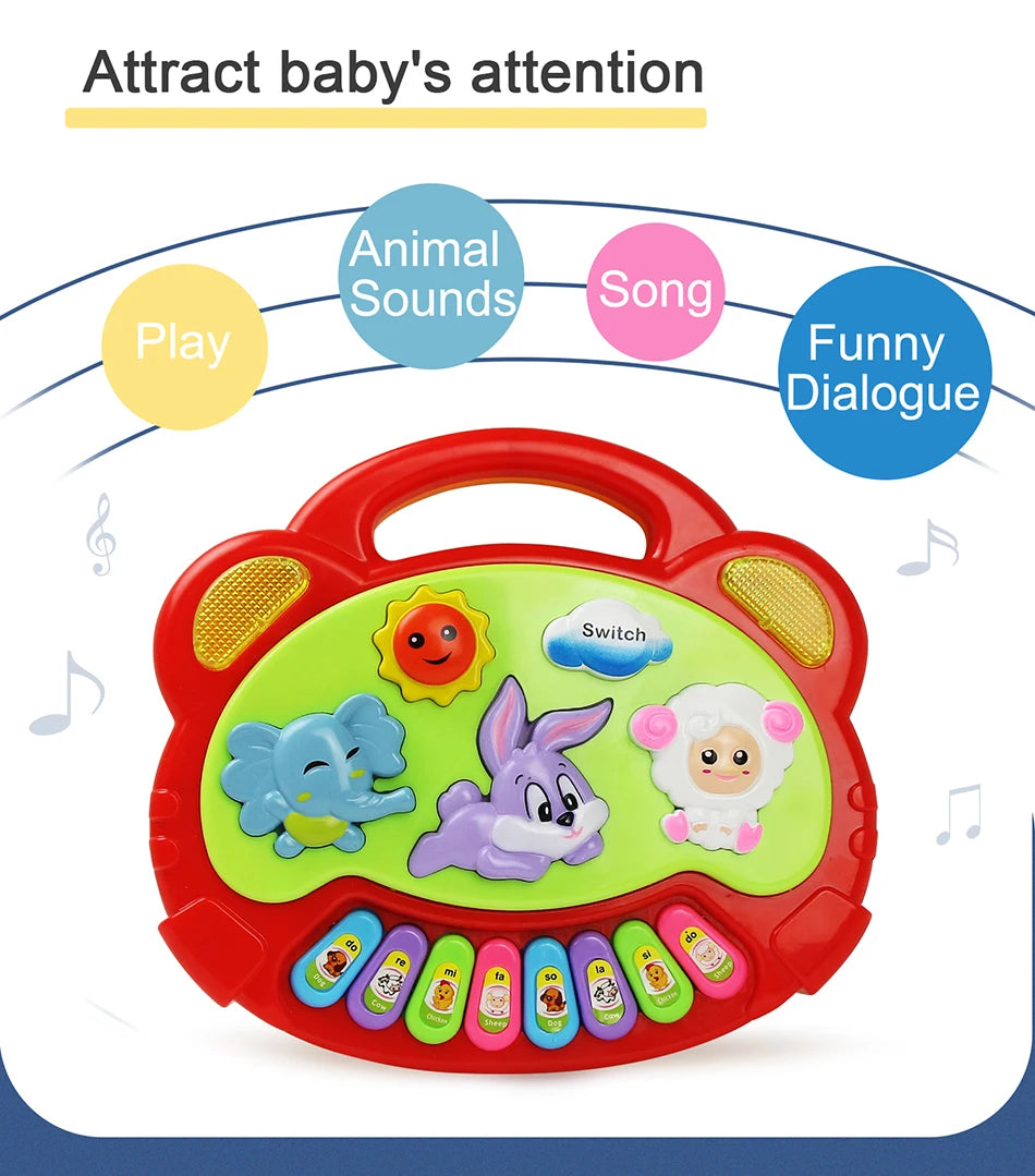 Kids Cartoon Piano Keyboard Game with Animal Sounds Flashing Light Music Baby Instrument Music Toys Educational Toys Kids Gifts