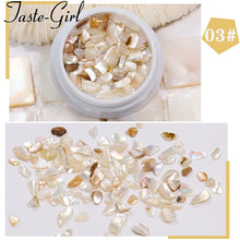 Load image into Gallery viewer, 1 Pot Nails Abalone Shell Fragments Texture Natural Sea Shell 3d Charm Nail Art Decoration Slice DIY Beauty Salon Tools new