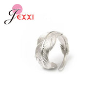Load image into Gallery viewer, Adjustable 100% Authentic 925 Sterling Silver Feather Shape Open Finger Rings For Women Dazzling Jewelry Great Gift