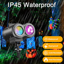 Load image into Gallery viewer, Halloween Christmas Projector Lights Outdoor 16 HD Slides, 2 in 1 Water Wave Lamp with Color Patterns, Timer & Remote for Party