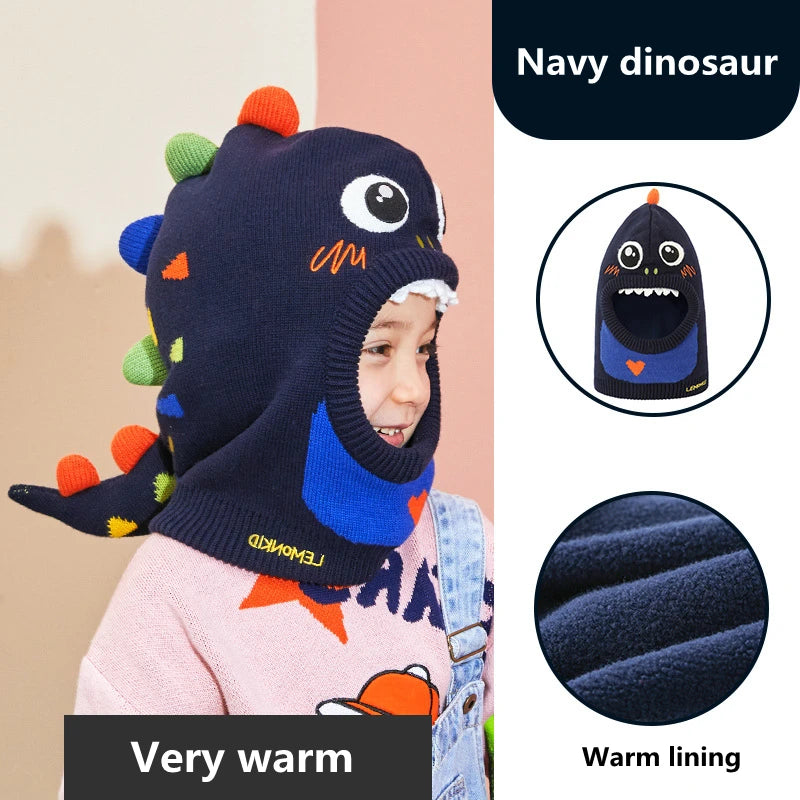 Kids Winter Hat Pompom Children Knitted Hats Baby Girls Boys 3D Animal Hat with Warm Fleece Lining Hats