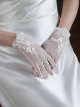 Load image into Gallery viewer, Wedding Bridal White Gloves Handmade Soft Tulle Lace Appliqued Short Brides Gloves Women Pageant Prom Perform Handschuh