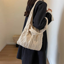 Load image into Gallery viewer, Wool Knitted Shoulder Shopping Bag for Women Vintage Cotton Cloth Girls Tote Shopper Bag Large Female Handbag Crochet Bag