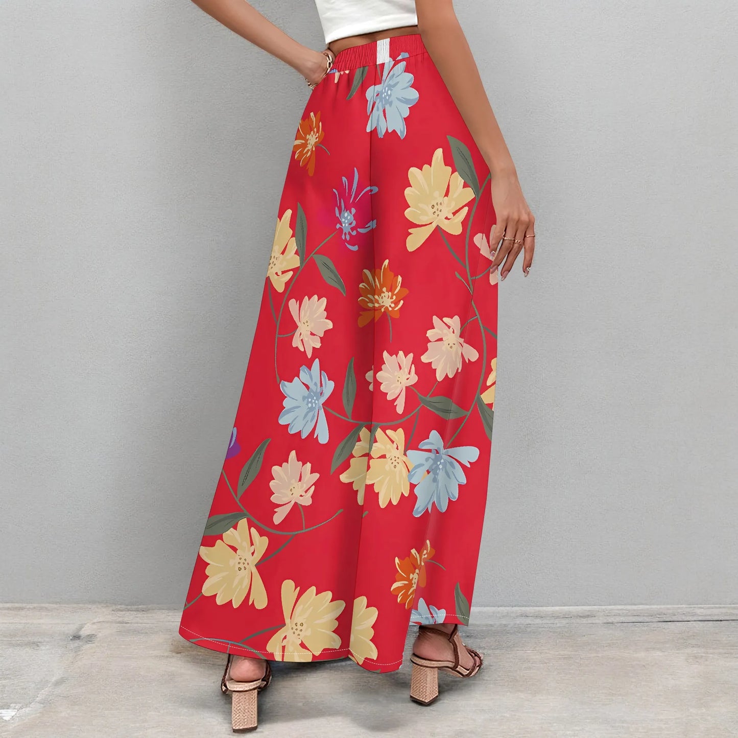 Women's clothing 2025 spring/summer new item custom casual slim fit floral mid waist fashionable wide leg pants beach pants low