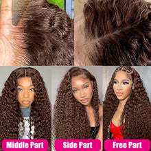 Load image into Gallery viewer, 13X6 Chocolate Brown Lace Front Wig Water Wave Wet And Wavy Lace Front Wigs Human Hair Curly Glueless Pre Plucked Bleached Knots