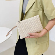 Load image into Gallery viewer, Women Clutch Bag Handmade Backpack Fashion Ladies Wristlet Girl Phone Solid Straw Woven Coin Purse Beach Wallet Fresh Sweet