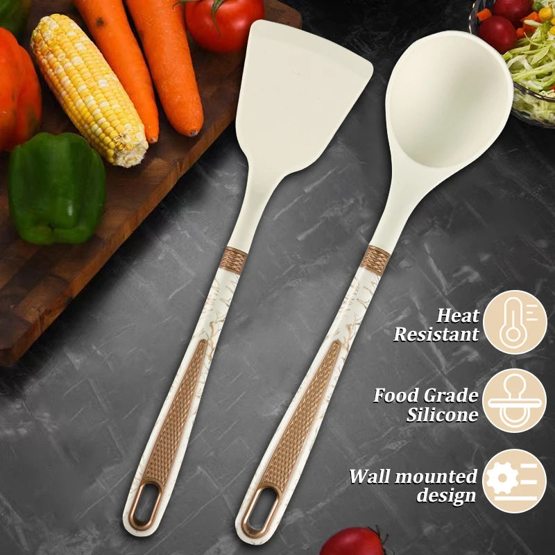 16PCS/Stainless Steel Kitchen Knife Silicone kitchenware set Spatula spoon bread knife scissors peeler cut meat knife Tool rest