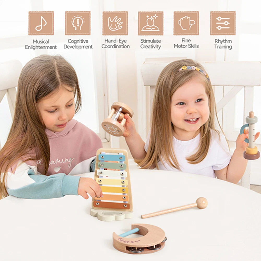 Wooden Baby Montessori Toys Musical Rattle Instruments Xylophone Percussion Sensory Rattle Toys Educational for Baby Toys Gifts