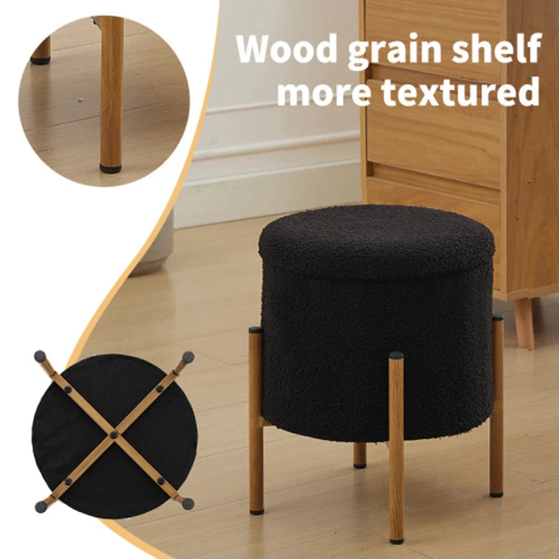 Modern Round Storage Ottoman, Ottoman Foot Stools With Metal Base, Ottoman Footstool with Removable Lid Storage Ottoman(Black)