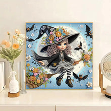Load image into Gallery viewer, 1 set of Halloween witch themed diamond painting set, DIY 5D color irregular crystal diamond partially inlaid painting design