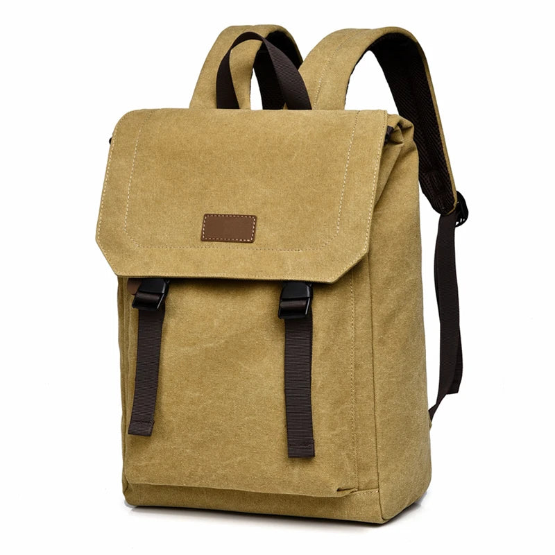 Mens Canvas Backpack Retro Style Large Capacity Bag with Buckle Straps