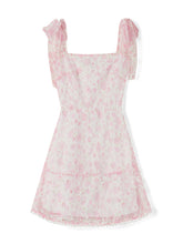 Load image into Gallery viewer, Women Summer Casual Dress Floral Print Tie-Up Shoulder Strap Mini Dress Fashion Double Layer Backless Cami Dress