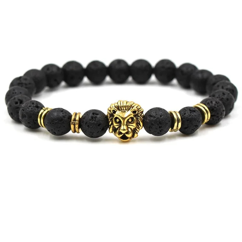 Stone Beads Bracelets For Men Women Punk Rock Lion Head Bracelet Wealth Good Luck Unisex Wristband 2024