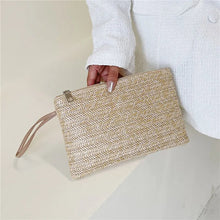 Load image into Gallery viewer, Women Clutch Bag Handmade Backpack Fashion Ladies Wristlet Girl Phone Solid Straw Woven Coin Purse Beach Wallet Fresh Sweet