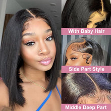 Load image into Gallery viewer, Short Bob Bone Straight 13x4 Lace Frontal Human Hair Wigs 180 Density Pre Plucked 5x5 T Part Lace Closure Human Hair Wig On Sale