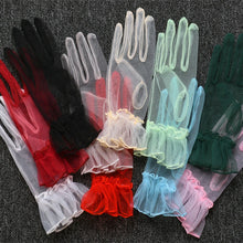 Load image into Gallery viewer, Women Short Tulle Gloves Sexy Lace Mittens Tulle Full Finger Gloves Lady Driving Glove Transparent Mittens Wedding Bridal Gloves