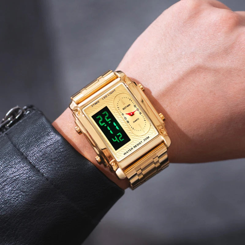 Wrist Watches For Men Top Brand Luxury Golden Men Watches Gold Big Male Wristwatch Man Square Golden Dial Relogio Masculino