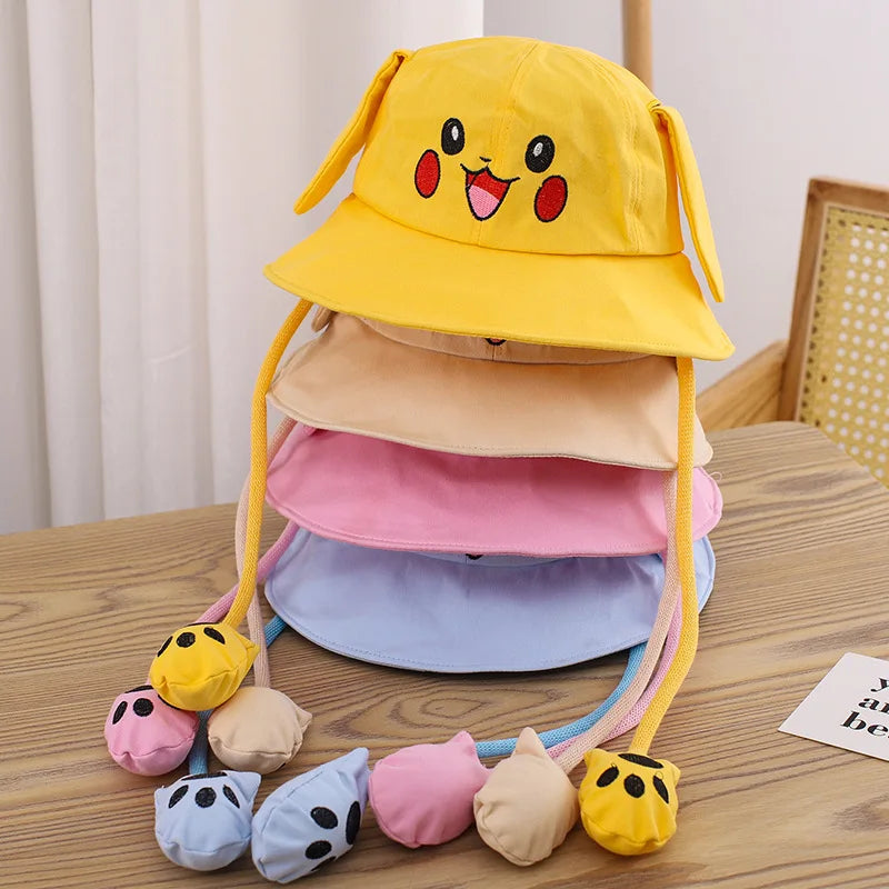 Kids Summer Broad-brimmed Cotton Hats Children Bucket Caps for Beach Holiday Boys Girls Sun Protection Hat Parent-child Outfit