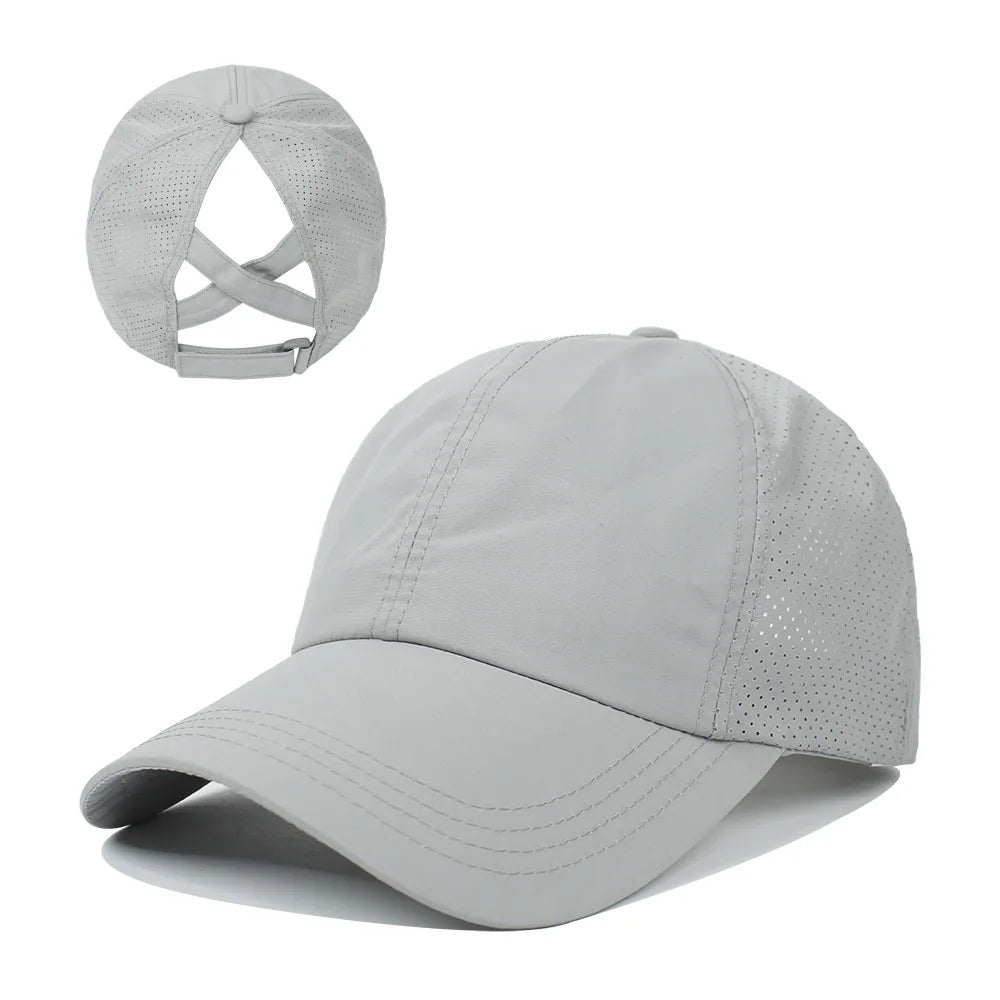 Baseball Caps For Women Hats New Breathable Mesh Sun Visor Hats Female Summer European Outdoor Sports Criss Cross Ponytail Hat