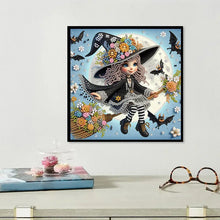 Load image into Gallery viewer, 1 set of Halloween witch themed diamond painting set, DIY 5D color irregular crystal diamond partially inlaid painting design