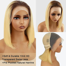 Load image into Gallery viewer, Bob 613 Blonde Short Straight Full Frontal Lace Human Hair Wigs 12 inch 13x4 13x6 HD Lace Front Hair Wigs for Black Women