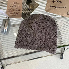 Load image into Gallery viewer, Women's Retro Literary Knitted Hat Spring and Autumn Thin Hollow Woolen Hat Handmade Woven Hat Fashion Hats for Women Lady Cap