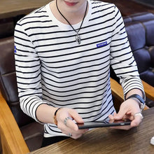 Load image into Gallery viewer, T Shirts for Men Stripe Tops Red Cotton Male Clothes Round Neck Harajuku Fashion Sale High Brand Regular Fit It Full Sleeve Tee