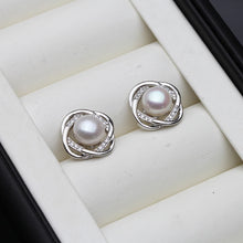 Load image into Gallery viewer, Wedding Natural Freshwater Stud Earrings With Pearls For Women,Silver 925 Pearl Earrings Wife Girls Birthday Gift White Black