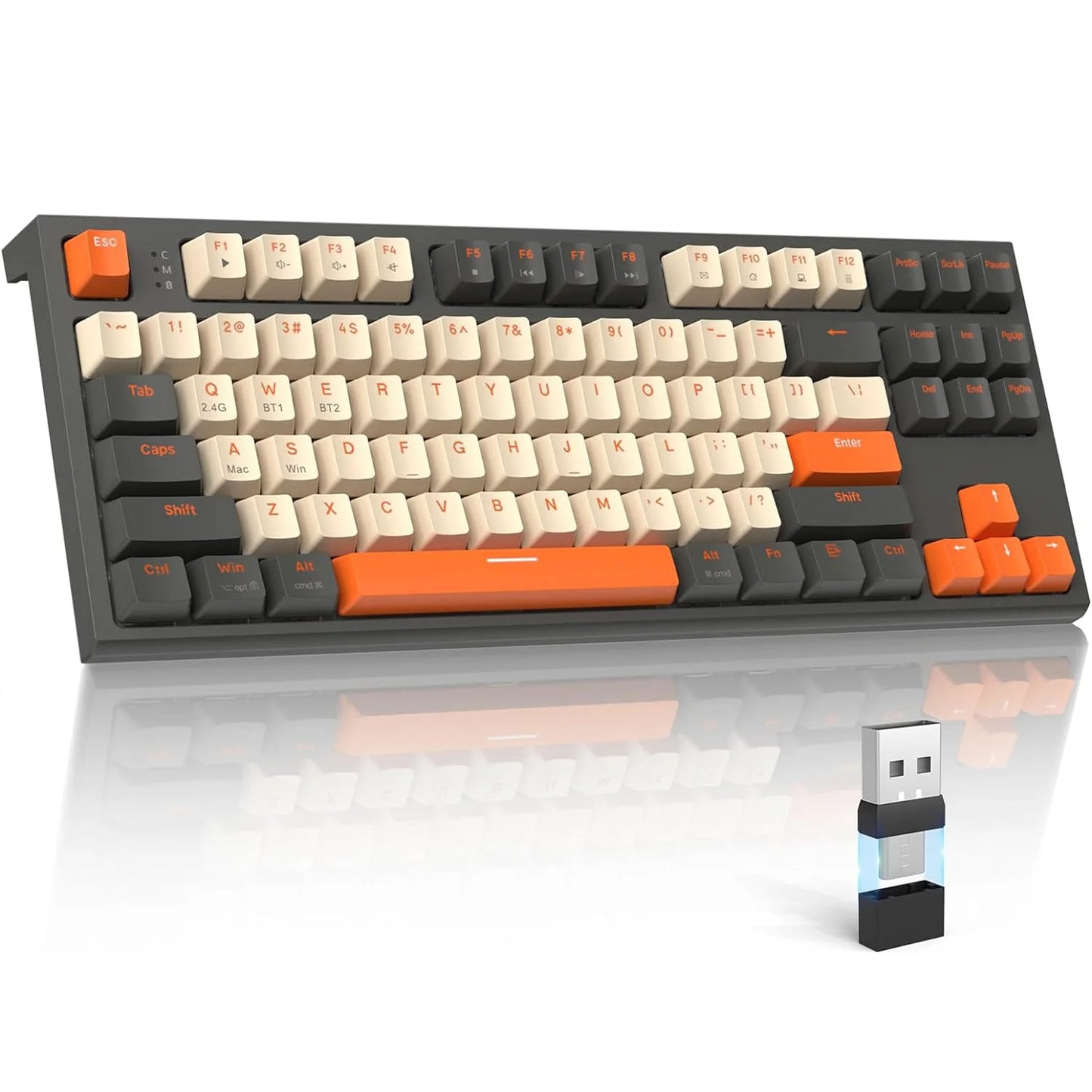 M88 Wireless Mechanical Keyboard,87 Keys QWERTY Layout TKL Hot Swappable Keyboard, Bluetooth/2.4Ghz Dual Mode 2-in-1 Receiver