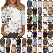 Load image into Gallery viewer, Female Clothing Delicate Fashion Shirts Floral Round Neck 3/4 Sleeves Printed Summer Women Pullover Daily Wear Vetement Femme