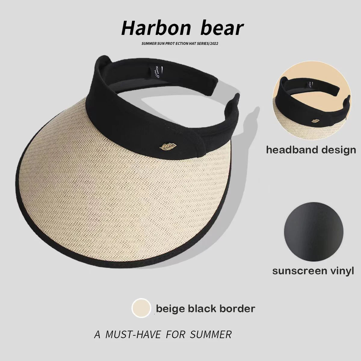 Hats for women Summer hat sun hat empty top Korean version headband black glue straw cap beach caps sunscreen panama UTHAI S87