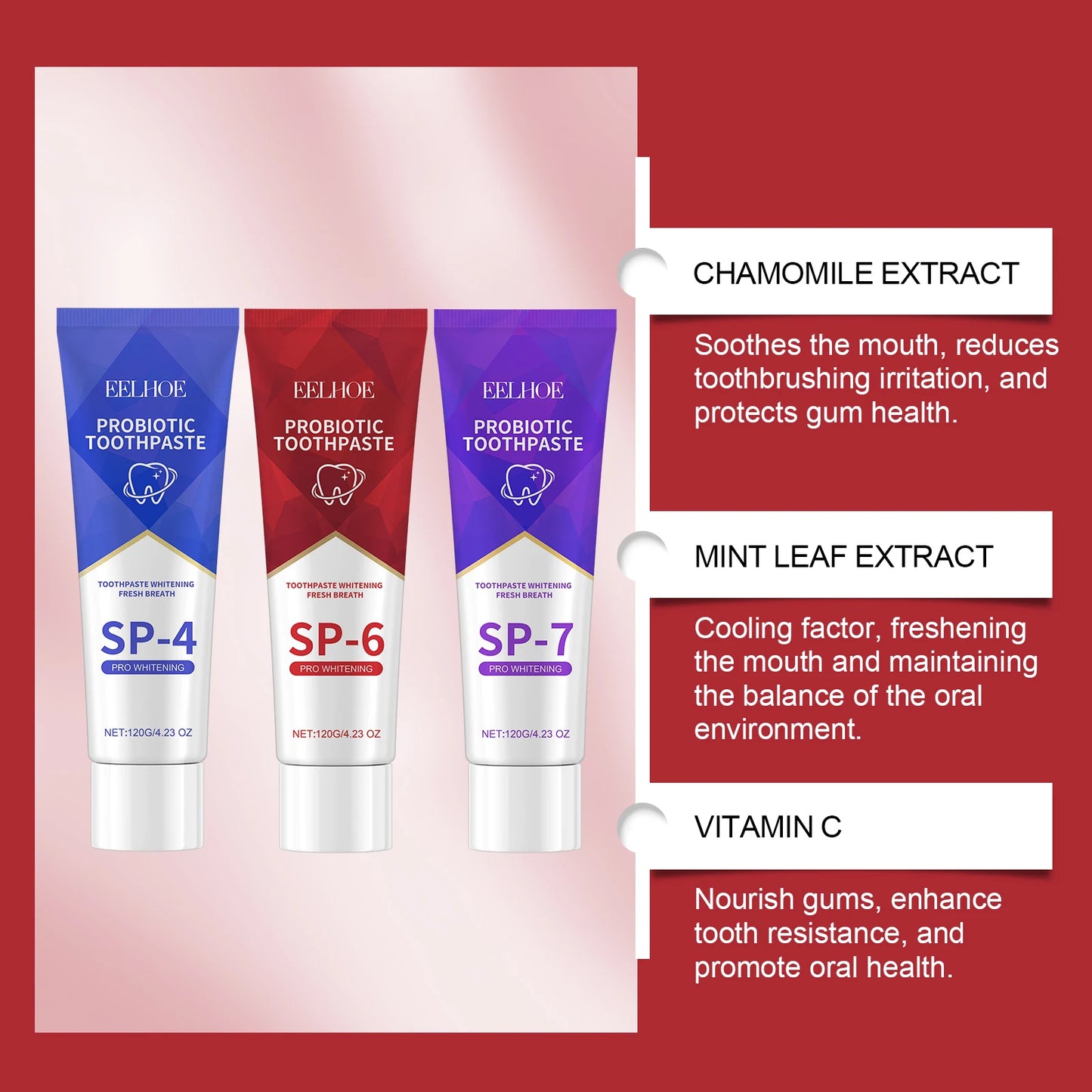 120g Probiotic Toothpaste SP-7 Whitens Teeth Removes Yellow Stains Tooth Whitening Agent Oral Hygiene Cleans and Freshens Breath