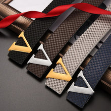 Load image into Gallery viewer, Men's Belt Casual Business V letter Slide Buckle Fashionable Checkered Plaid Leather Male Belt for Men