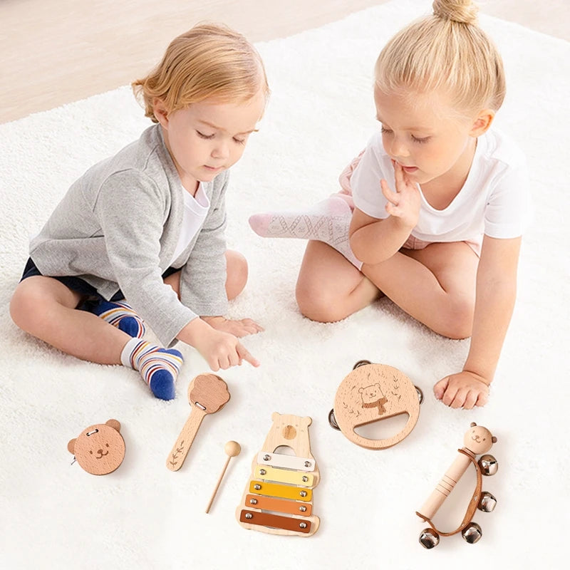 Wooden Baby Montessori Toys Musical Rattle Instruments Xylophone Percussion Sensory Rattle Toys Educational for Baby Toys Gifts