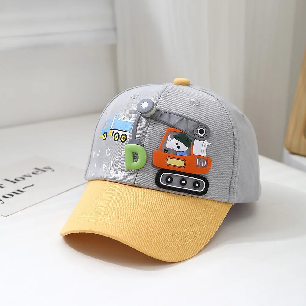 Baby Hat Cartoon Engineering Car Baseball Cap Cute Boys Girls Duckbill Cap Children Summer Sun Hat For Kids 2-6 Years