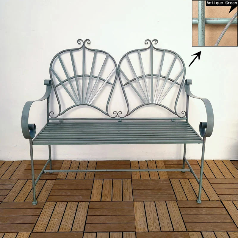 Rust-Resistant Wrought Iron Modern French-Style Foldable Garden Bench Outdoor Patio Furniture with Sturdy & Space-Saving Design